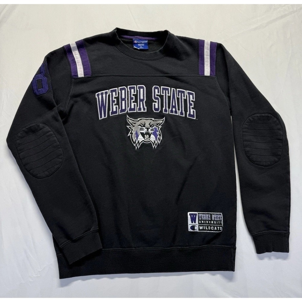 Champion Weber State Wildcats Crewneck Sweatshirt black purple Sm embroidered‎